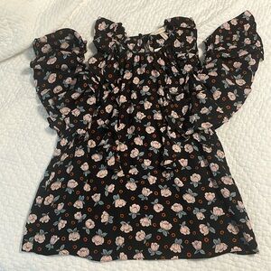 Rebecca Taylor Floral Silk Top with Off the Shoulder Ruffles